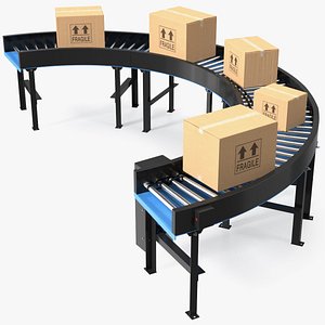 Powered Bend Roller With Cardboard Boxes