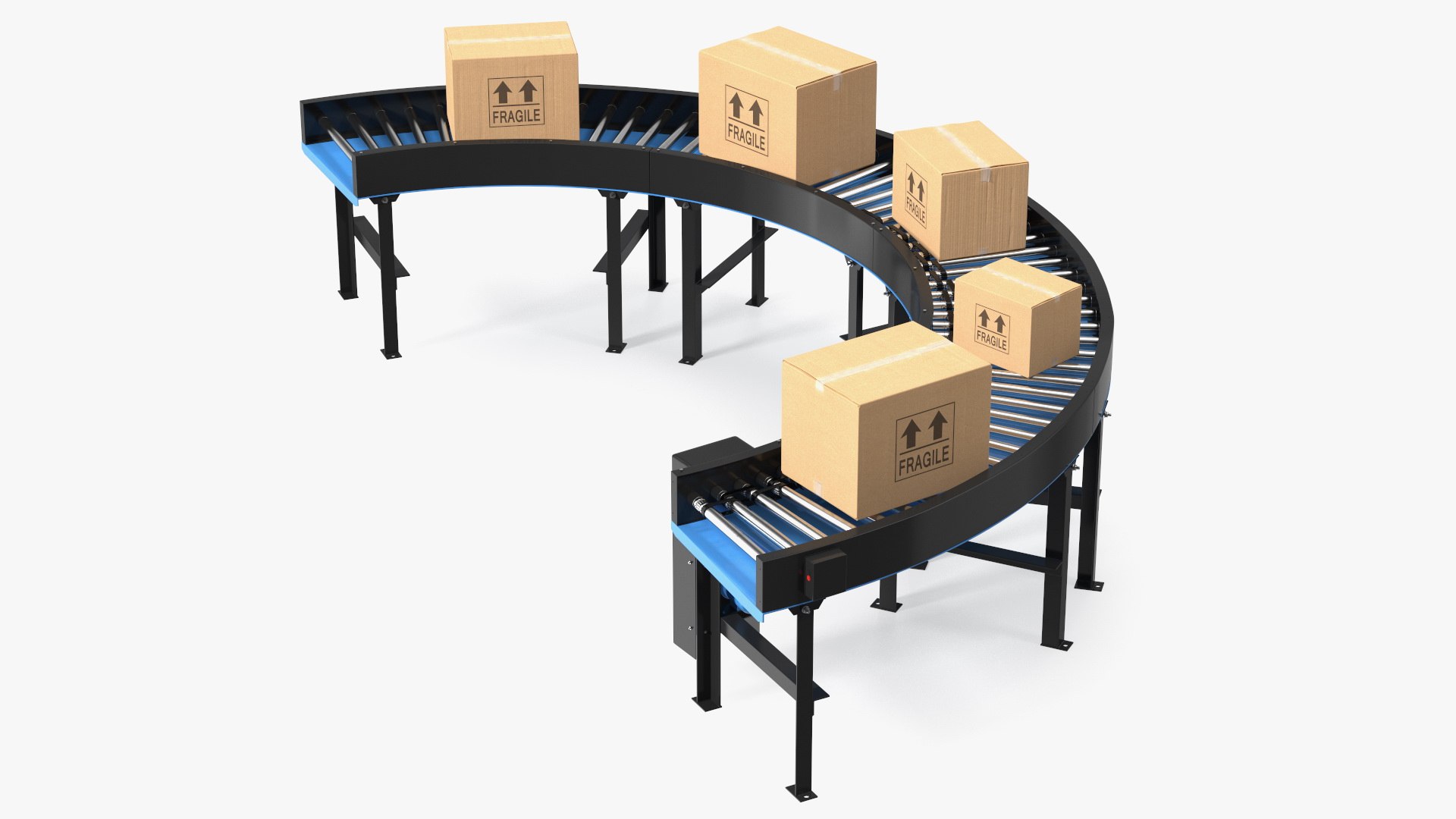 Powered Bend Roller With Cardboard Boxes 3D model preview