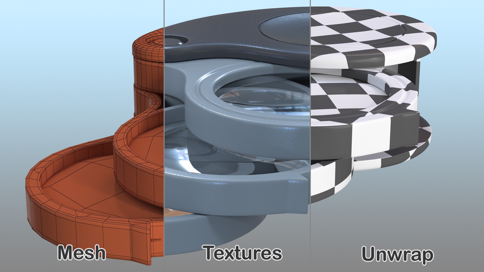 Triple lens folding magnifier model TurboSquid 1585360