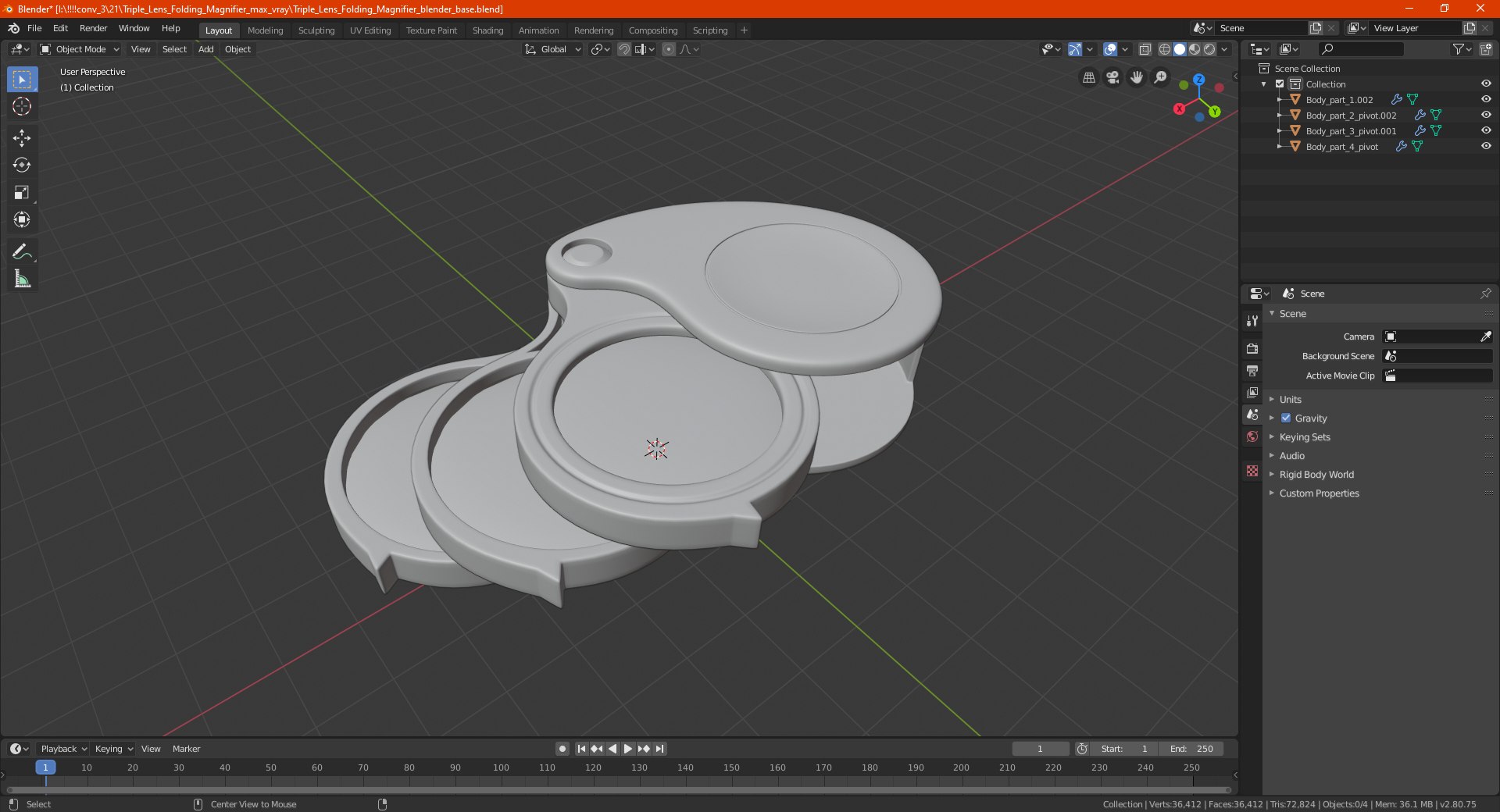 Triple lens folding magnifier model TurboSquid 1585360