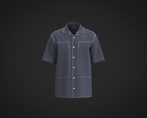 Mens camp collar shirt with top stitching