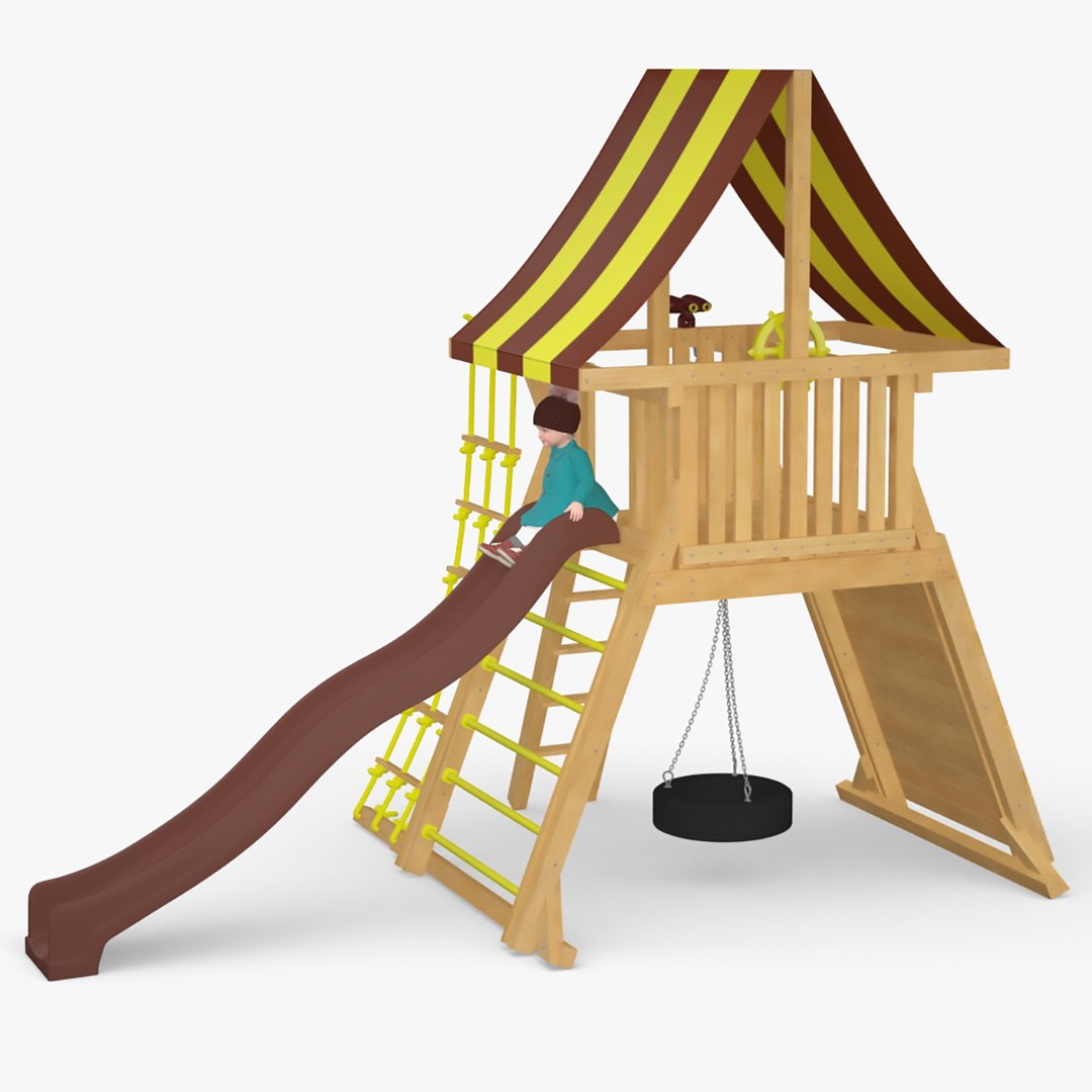 Baby Girl on Slide Fur Rigged 3D model preview
