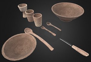 3D wooden tableware pack model