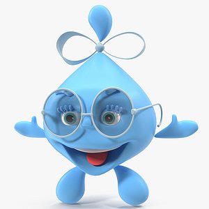 Water Drop Cartoon Lady Character Rigged for Maya