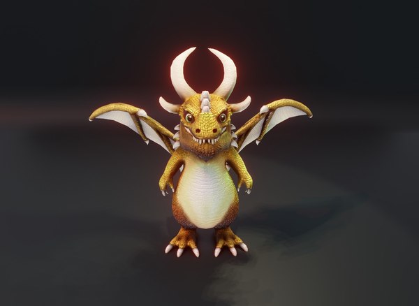 3D Cartoon Gold Dragon Rigged Low-poly 3D Model