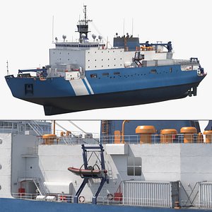 Polar Research Icebreaker Ship with Helipad Blue White