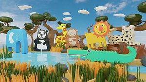 3D model savannah savanna animals wooden toy