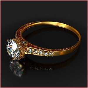 3D Gold ring with white diamond