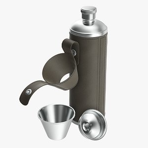 Flask glasses leather cover opened