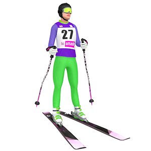 3D rigged female skier ski