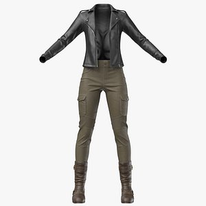 Leather Jacket Pants Boots Female1v model