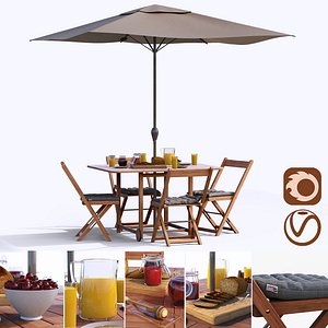 garden set with an umbrella