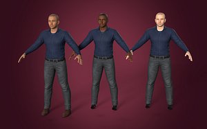 Man - Sales Associate -- IK-FK Rig -  3 Skin Textures - Indian Arab African Brown Black White Latino