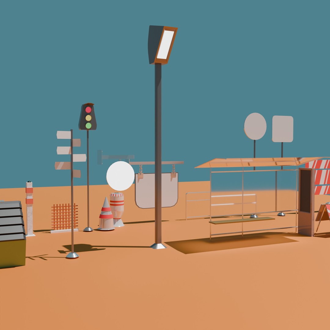 3D Collection Of Street Elements Model - TurboSquid 2410355