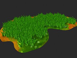 3D model cartoon grass q flowers