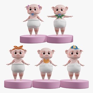 Cartoon Baby Pig  3D Model Pack
