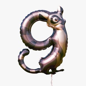 3D Number 9 - Lemur shaped foil helium balloon model