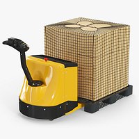 Electric Pallet Jack with Net-Wrapped Load Yellow
