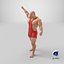 Pose de vitória do atleta em collant vermelho Reebok