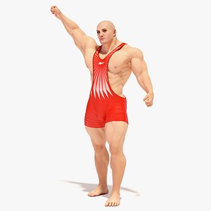 Athlete Victory Pose in Reebok Red Leotard