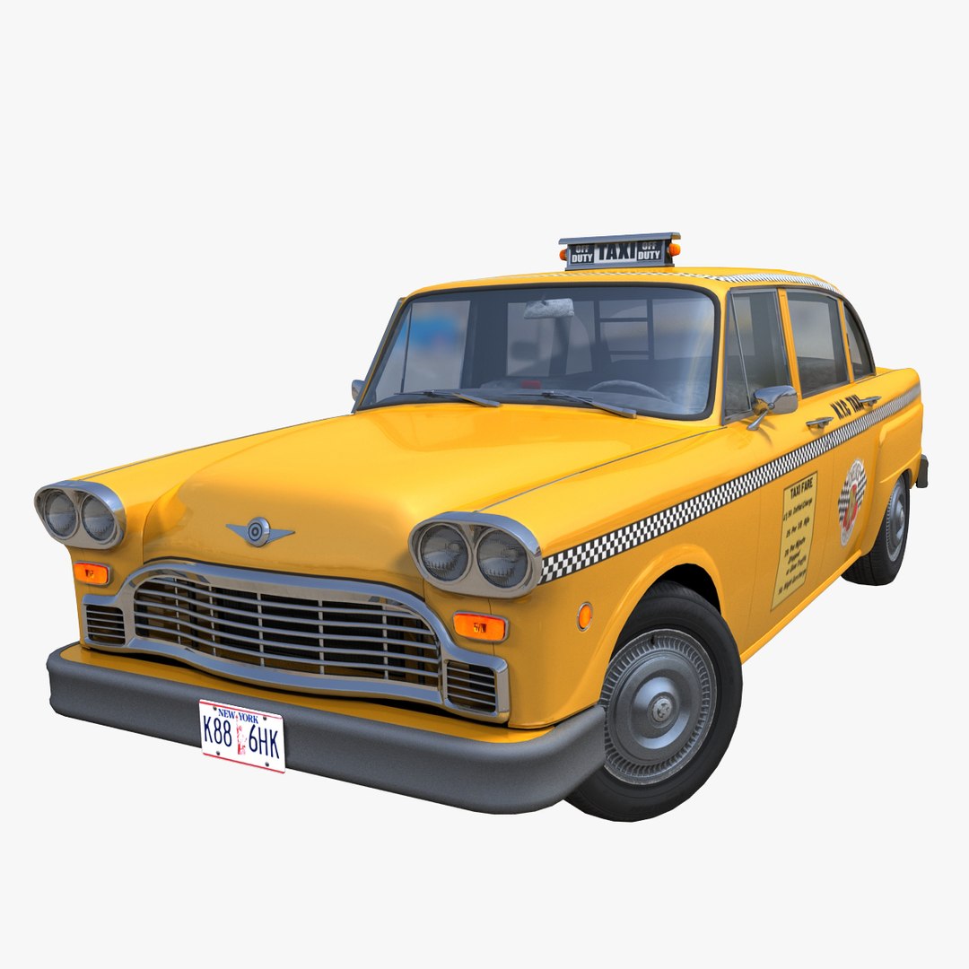 イエローキャブ　yel lowcab タクシー　オブジェ　レトロカー Vintage Yellow Taxi Cab PBR 3D Model - TurboSquid 1729051