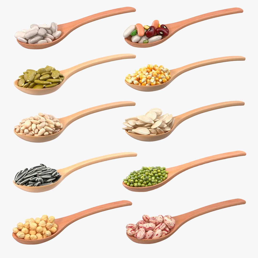 Wooden Spoons with Seeds Collection 3 3D model preview