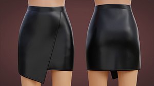 3D Asymmetrical Leather Mini Skirt 3D Model