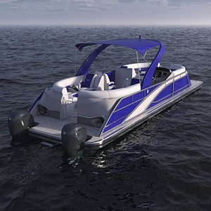 3D Modern Pontoon Boat Blue Rigged model
