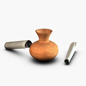 3d ancient scrolls clay jar model