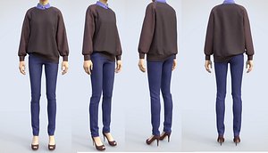 Female casual winter outfit -oversized sweater shirt denim jeans