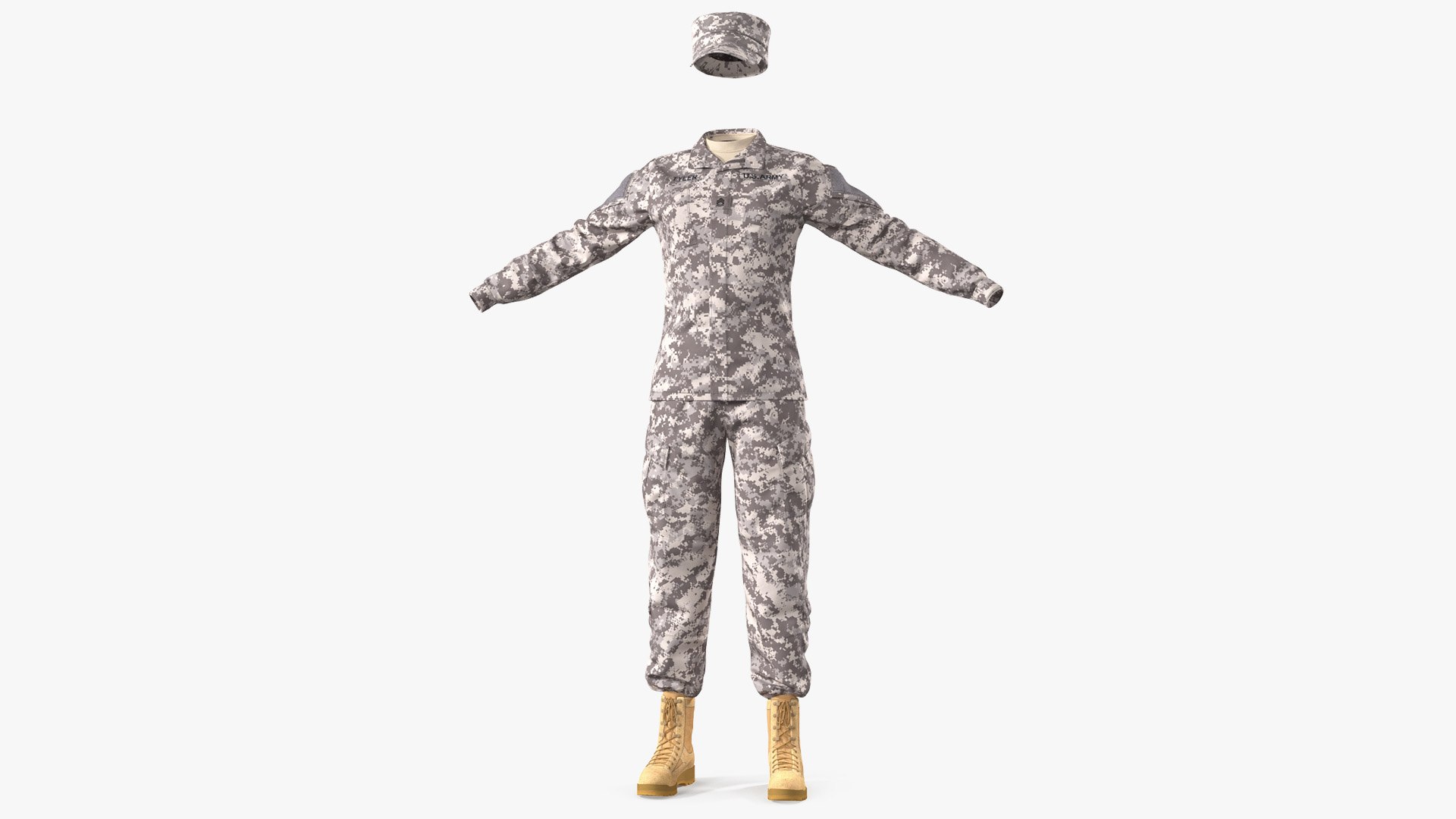 Female US Soldier Military ACU Uniform 3D model preview
