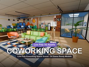 Low Poly Coworking Space Scene - 54 Game Ready Models