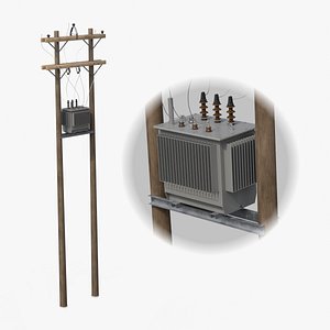 3D Utility Pole - H-Frame with Transformer