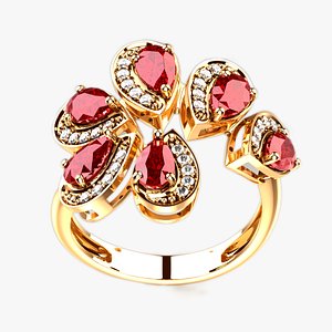Ruby Pears Gold Ring 3D model