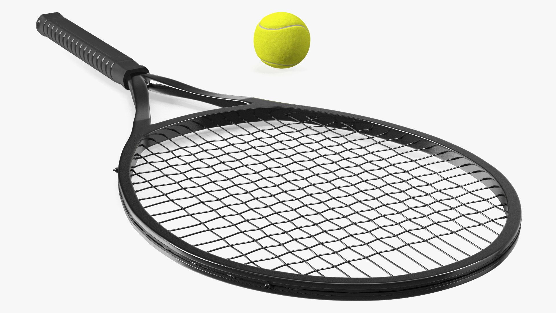 3D Model Black Tennis Racket And Tennis Ball - TurboSquid 2146532