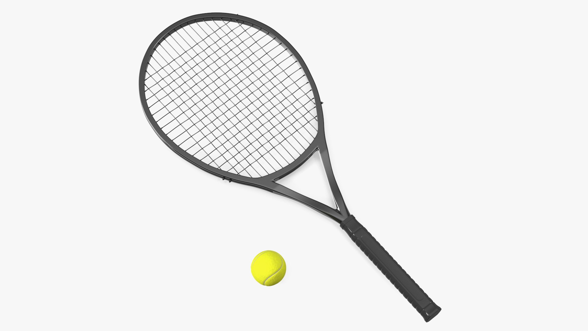 Black Tennis Racket and Tennis Ball 3D model preview