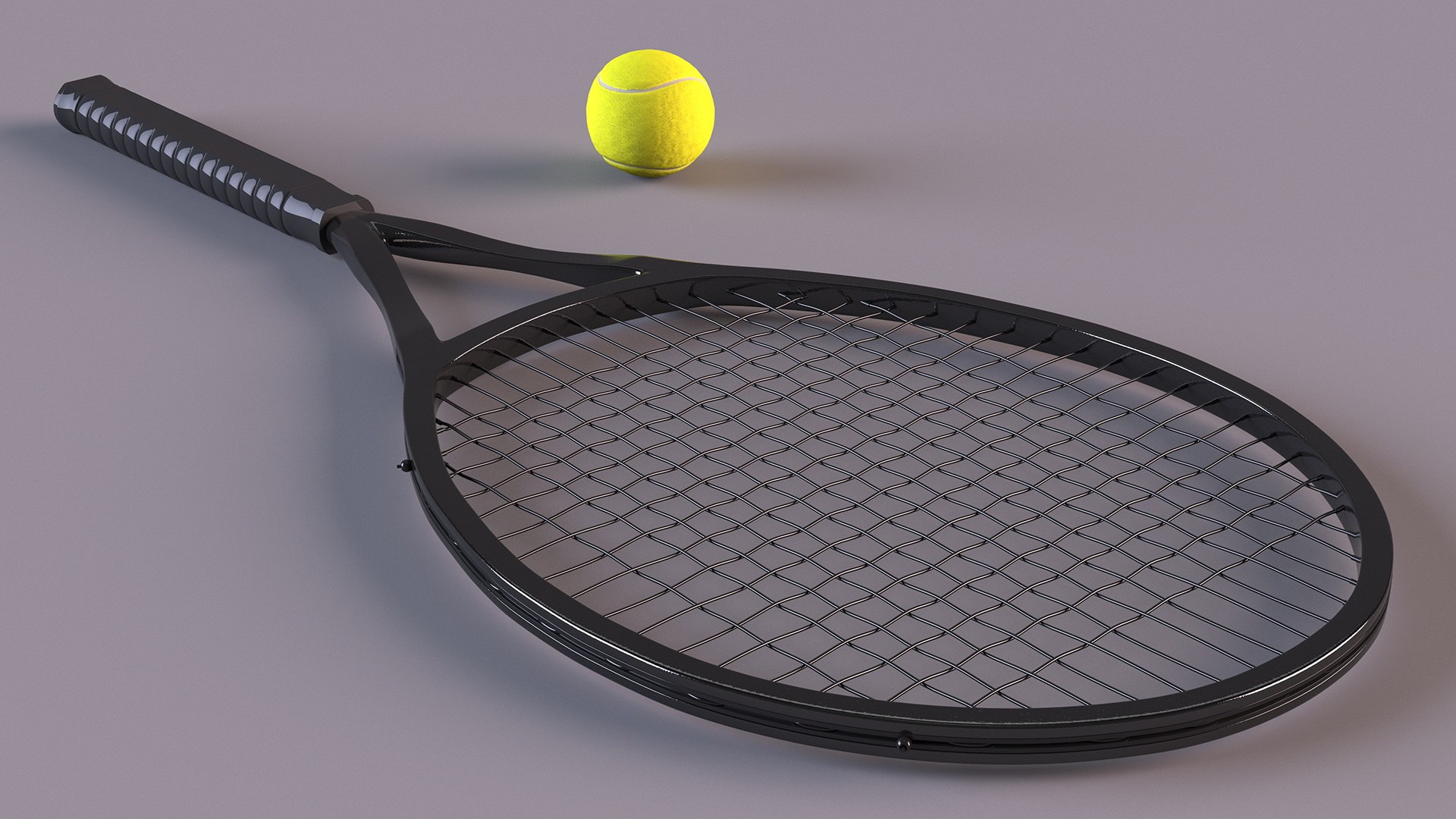 3D Model Black Tennis Racket And Tennis Ball - TurboSquid 2146532