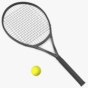 3D model Black Tennis Racket and Tennis Ball