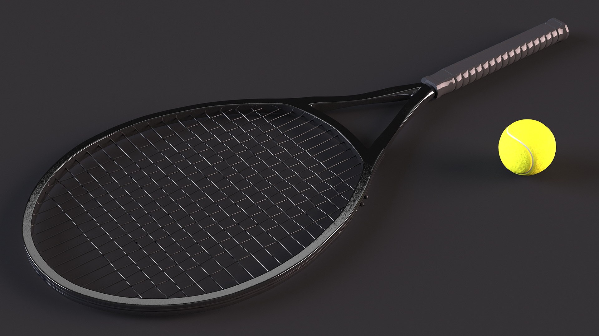 3D Model Black Tennis Racket And Tennis Ball - TurboSquid 2146532