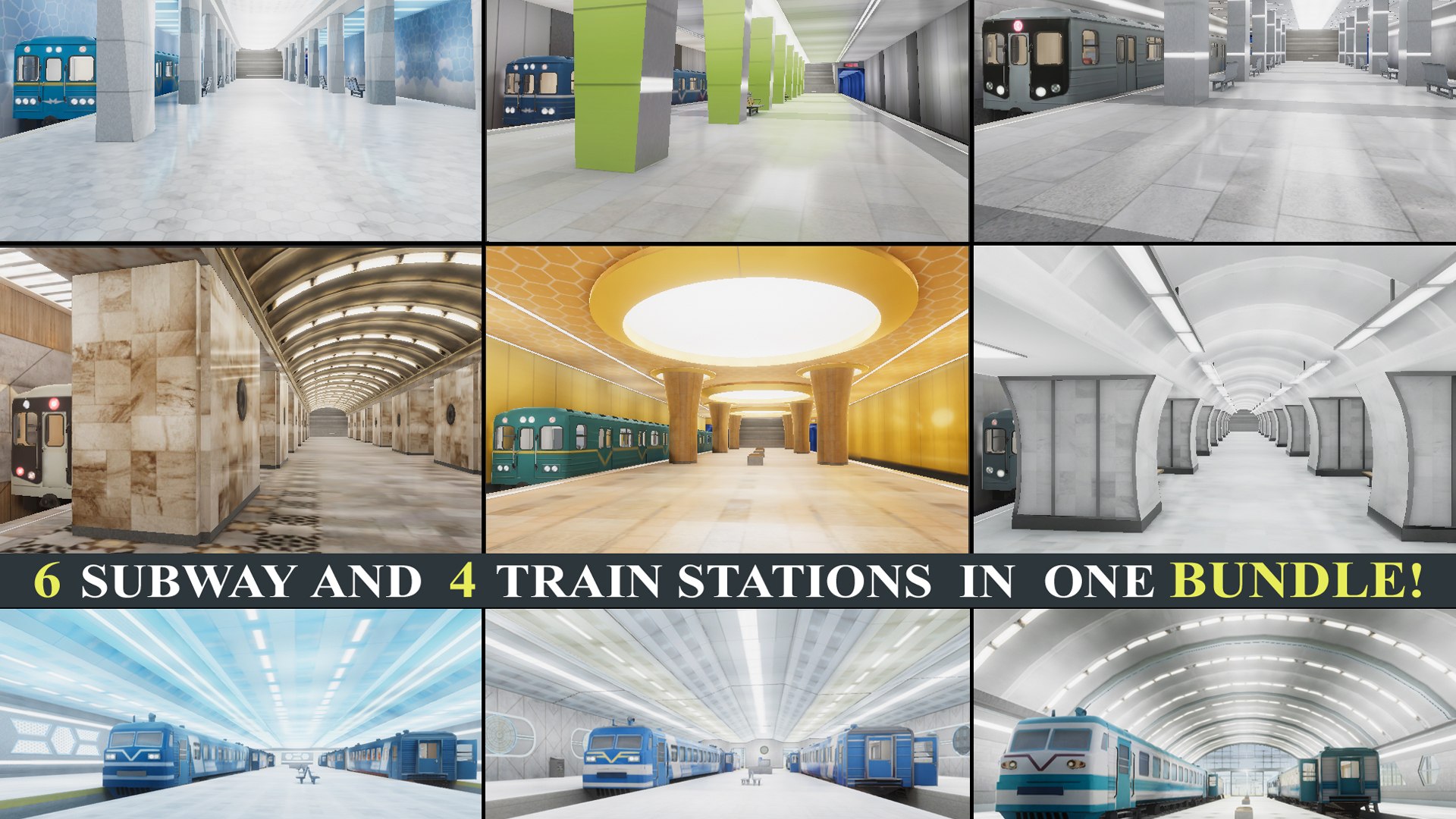 3D Subway And Railway Stations Bundle - 10 Scenes - TurboSquid 2206375