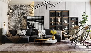 Living room interior scene 3D model 3D model