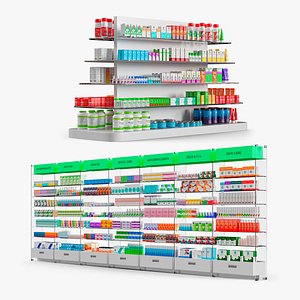 3D model Pharmacy Displays with Pharmacy Products Collection