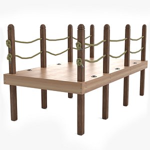 Wooden Dock Platform with Rope Railing 3D