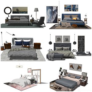 Modern Beds set 16 items 3D model
