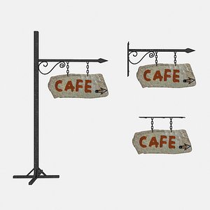 3D model old stone cafe sign