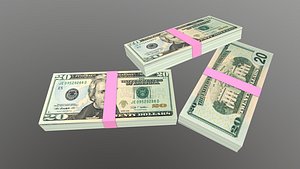20 Dollar Note Currency Bundle AR VR PBR model