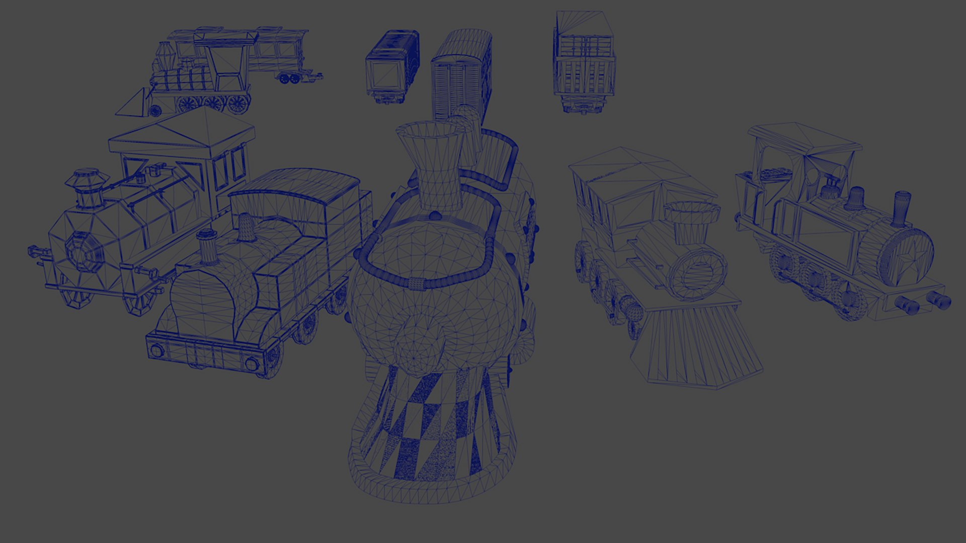 Pack Of 6 Low Poly Toon -Trains And 4 Carriers 3D Model - TurboSquid ...