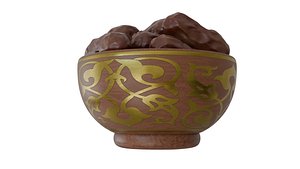 Arabic Ramadan Dates in Decorative Wooden Bowl 3D model 3D model