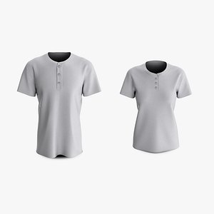 Male and Female T-Shirt Dropped Shoulder Henley Collar Short Sleeve Collection