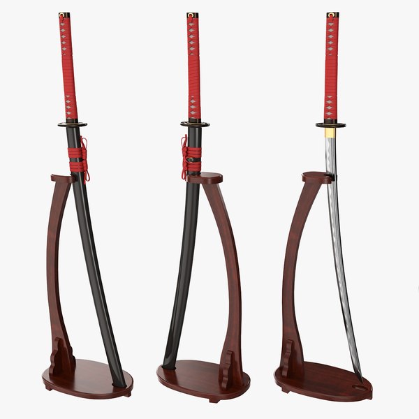 Japanese sword Katana on a vertical stand 3D model